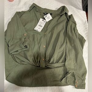 Zara Olive Green Casual Button Down Shirt